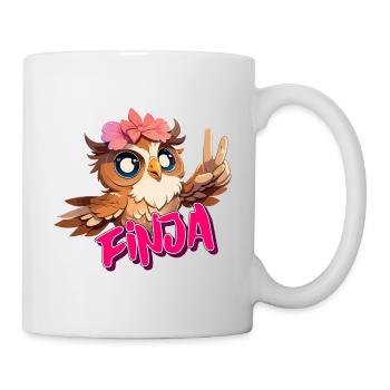 FINJA - Schöner Mädchen Name mit süßer EULE - Tasse - Weiß - Rechts