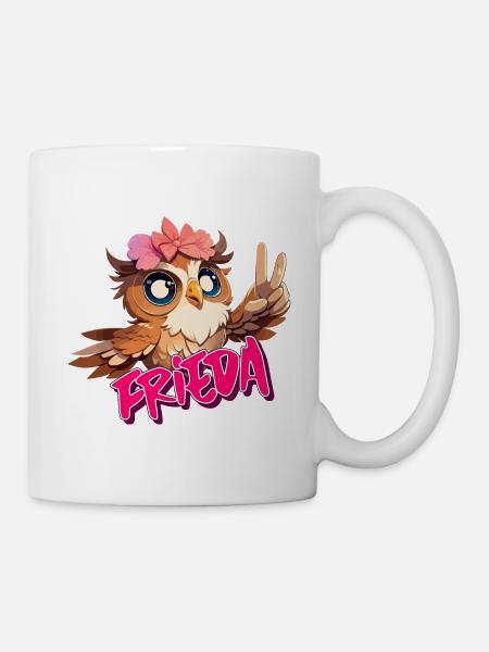 FRIEDA - Schöner Mädchen Name mit süßer EULE - Tasse - Weiß