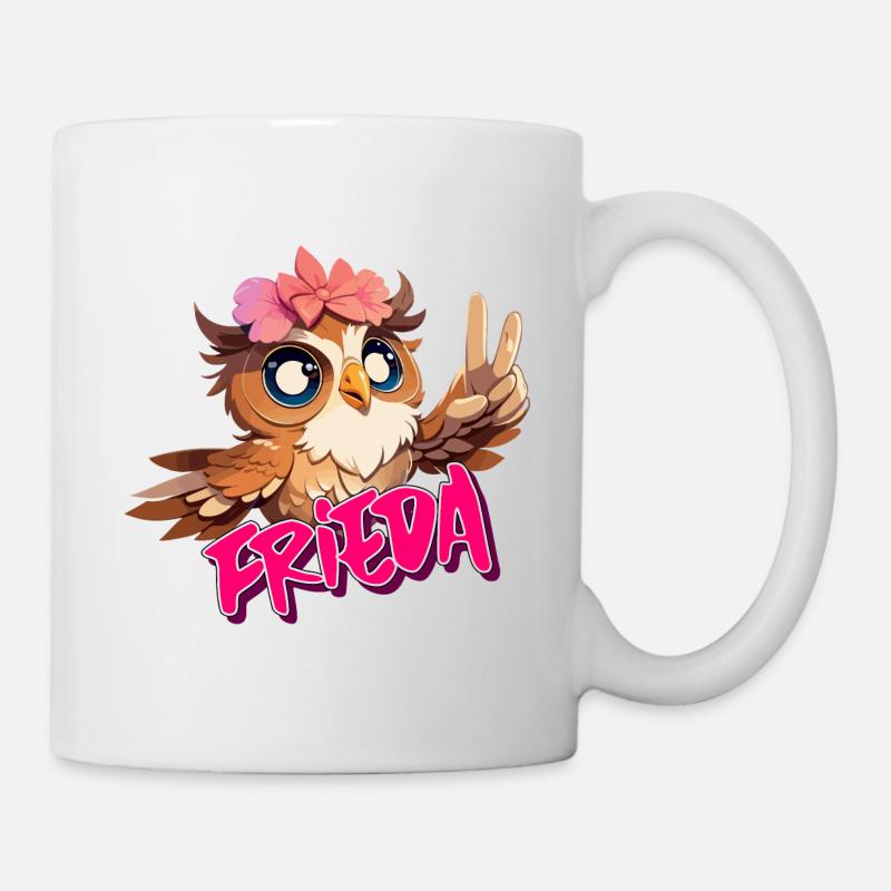 FRIEDA - Schöner Mädchen Name mit süßer EULE - Tasse - Weiß