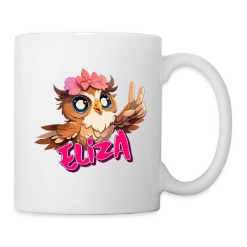 ELIZA - Schöner Mädchen Name mit süßer EULE - Tasse - Weiß - Rechts