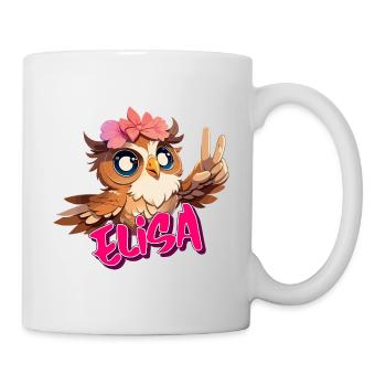ELISA - Schöner Mädchen Name mit süßer EULE - Tasse - Weiß - Rechts
