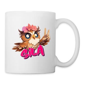 SILA - Schöner Mädchen Name mit süßer EULE - Tasse - Weiß - Rechts