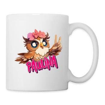 PAULINA - Schöner Mädchen Name mit süßer EULE - Tasse - Weiß - Rechts