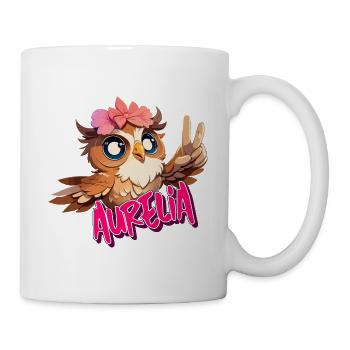 AURELIA - Beautiful Girl Name with Cute OWL - Mug - white - Right