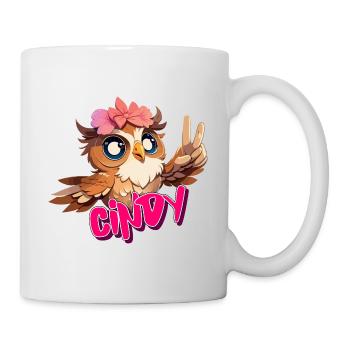 CINDY - Schöner Mädchen Name mit süßer EULE - Tasse - Weiß - Rechts