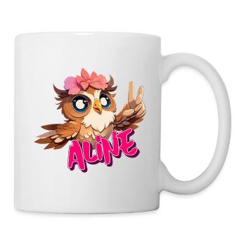 ALINE - Schöner Mädchen Name mit süßer EULE - Tasse - Weiß - Rechts