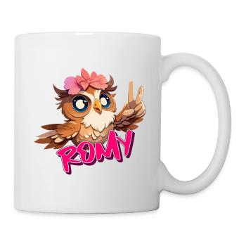 ROMY - Schöner Mädchen Name mit süßer EULE - Tasse - Weiß - Rechts