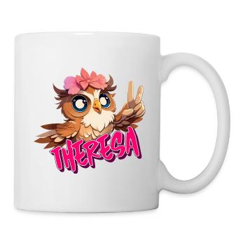THERESA - Schöner Mädchen Name mit süßer EULE - Tasse - Weiß - Rechts