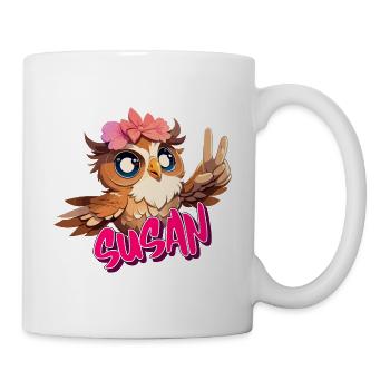 SUSAN - Schöner Mädchen Name mit süßer EULE - Tasse - Weiß - Rechts