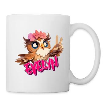 EVELYN - Schöner Mädchen Name mit süßer EULE - Tasse - Weiß - Rechts