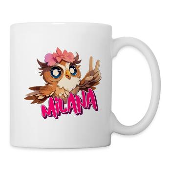 MILANA - Schöner Mädchen Name mit süßer EULE - Tasse - Weiß - Rechts