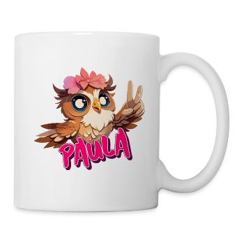 PAULA - Beautiful girl name with cute OWL - Mug - white - Right
