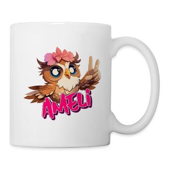 AMELI - Beau nom de fille avec hibou mignon - Mug blanc - blanc - Droite