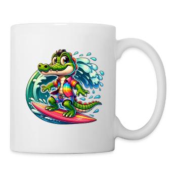 Crocodile on surfboard funny surfing crocodile - Mug - white - Right