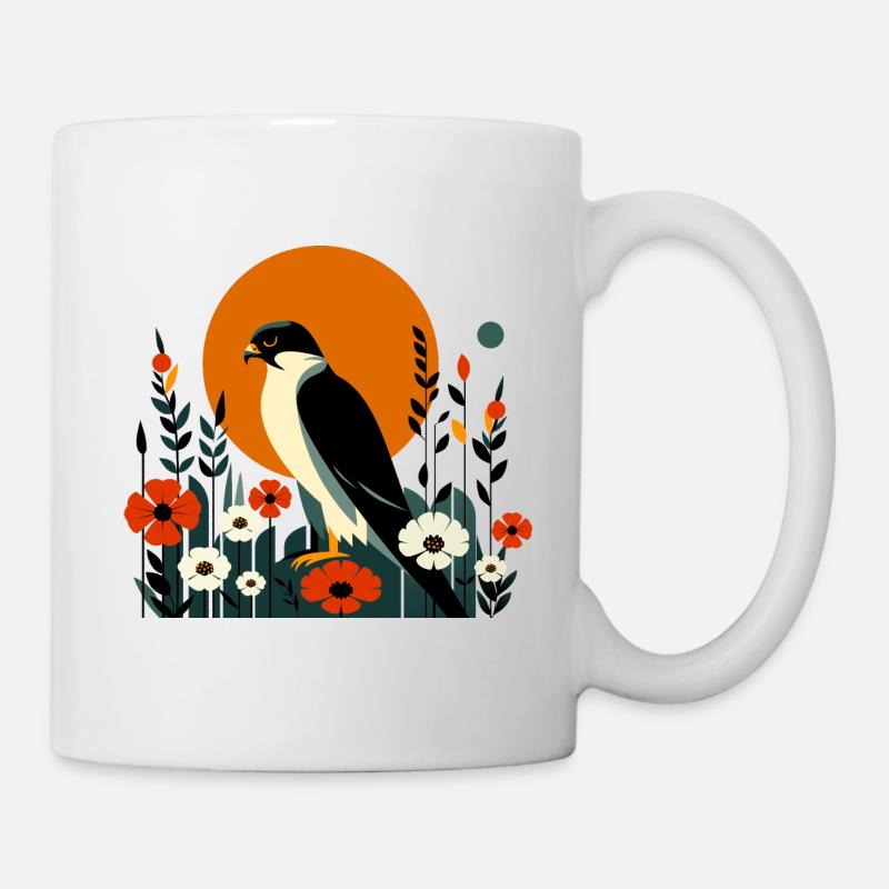 Wanderfalke in Blumen - Tasse - Weiß