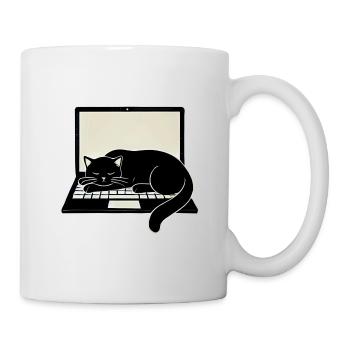 Schwarze Katze auf Laptop – Entspannter Minimalism - Tasse - Weiß - Rechts