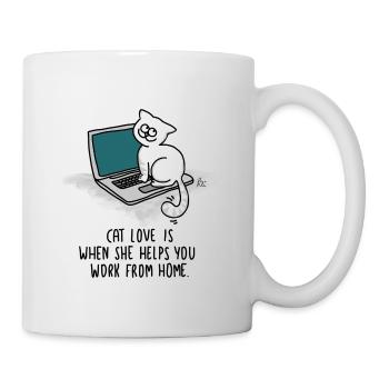 Cat love is when she helps you work from home - Tasse - Weiß - Rechts