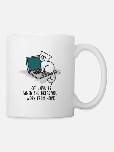 L’amour du chat, c’est quand elle vous aide à travailler à la maison - Mug blanc - blanc