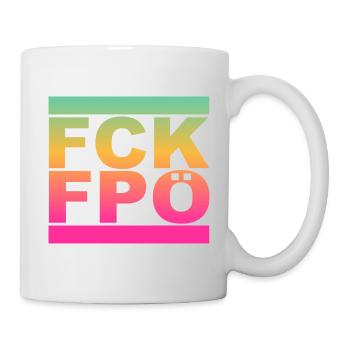 FCK FPÖ - Regenbogenfarben - Gegen Rechts - Tasse - Weiß - Rechts