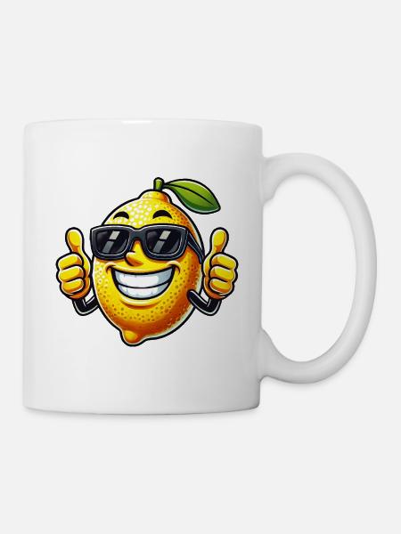 Citron frais avec lunettes de soleil pouce vers le haut - Mug blanc - blanc