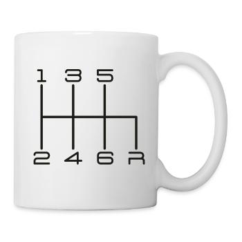 Car gear knob 6-speed gearbox - black - Mug - white - Right