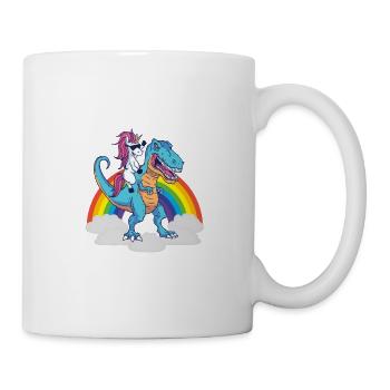 Dino Trex T-rex Dinosaurier Einhorn Regenbogen - Tasse - Weiß - Rechts