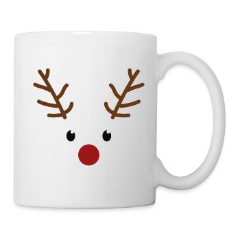 Weihnachts Rentier Gesicht mit roter Nase - Tasse - Weiß - Rechts
