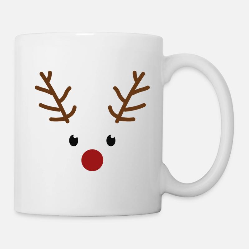 Weihnachts Rentier Gesicht mit roter Nase - Tasse - Weiß