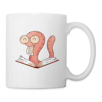 Lustiger Bücherwurm Buch Lesen Cartoon Buchfreunde - Tasse - Weiß - Rechts