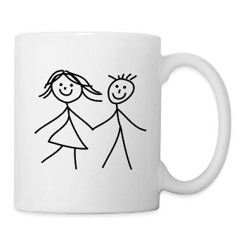 Stick figure girl boy brother sister - Mug - white - Right