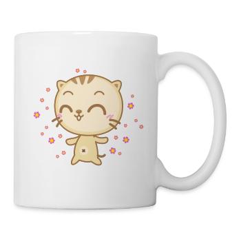 Nette Anime Katze mit Blumen die vom Himmel regnen - Tasse - Weiß - Rechts