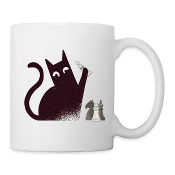 Cat playing chess with chess pieces - Mug - white - Right