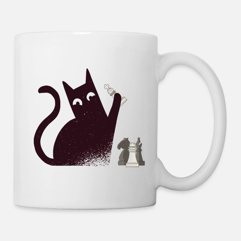 Cat playing chess with chess pieces - Mug - white