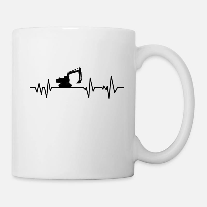 Bagger Baustelle Herzschlag - Tasse - Weiß
