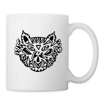 Eulenkopf Tribal Ornament einfarbig - Tasse - Weiß - Rechts