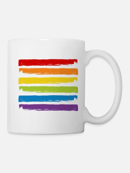 Regenbogen Farben LGBT LGBTQ Gay Pride CSD Symbol - Tasse - Weiß
