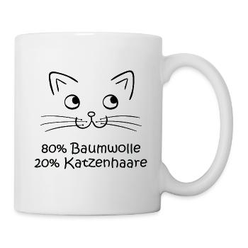 80% Baumwolle 20% Katzenhaar - Katzen - Tasse - Weiß - Rechts