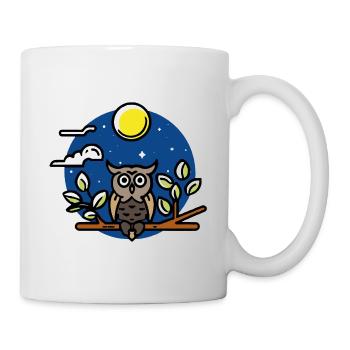 Eule in der Nacht bei Vollmond - Tasse - Weiß - Rechts