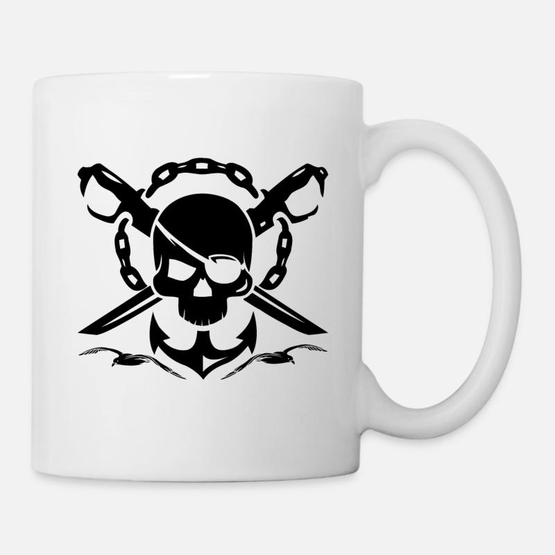 Maritim-Anker-Skull-Schwerter-Möwe-Norddeutsch - Tasse - Weiß