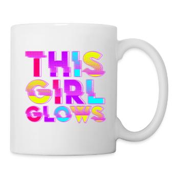 This Girl Glows Party 80er vintage farbenfrohes - Tasse - Weiß - Rechts