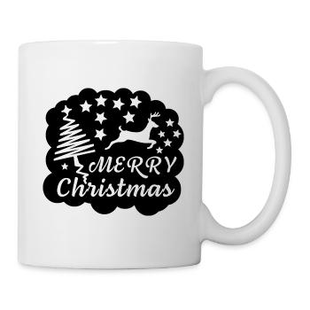 Joyeux Noël avec rennes, arbres et étoiles - Mug blanc - blanc - Droite