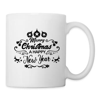 Frohe Weihnachten. Frohes neues Jahr!!. Weihnachtsgeschenk. - Tasse - Weiß - Rechts