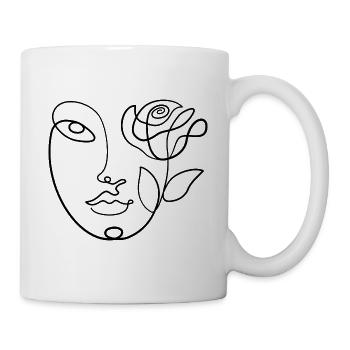 One Line Art - Gesicht mit Rose - minimalistisch - Tasse - Weiß - Rechts