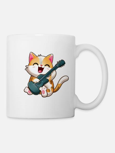 Kat met gitaar - Mok - wit