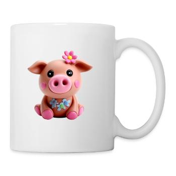 Cute pig made of plasticine with flower - Mug - white - Right