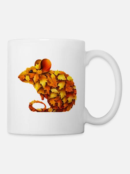 Süße Maus aus Herbst Blättern bunt - Tasse - Weiß