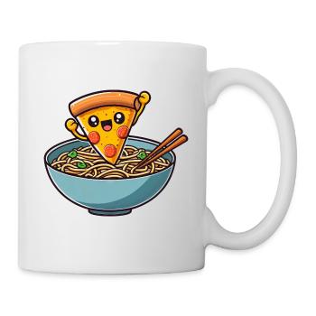 Kawaii Salami Pizza Dances in Ramen Noodle Soup Bowl - Mug - white - Right