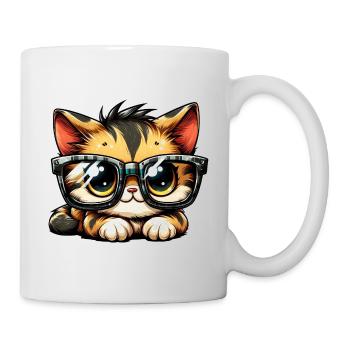 Süße Katze mit großer Nerd-Brille - Tasse - Weiß - Rechts