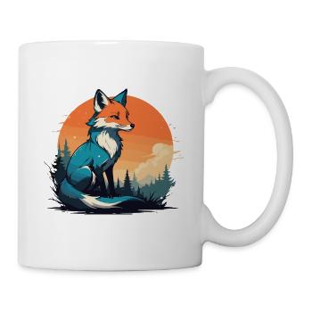 Fox Cute and Cool Cartoon Forest Sunset Mountain - Mug - white - Right