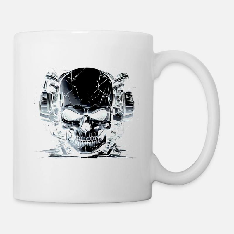 Totenkopf mit Headset - Schwarz Weiß - Tasse - Weiß